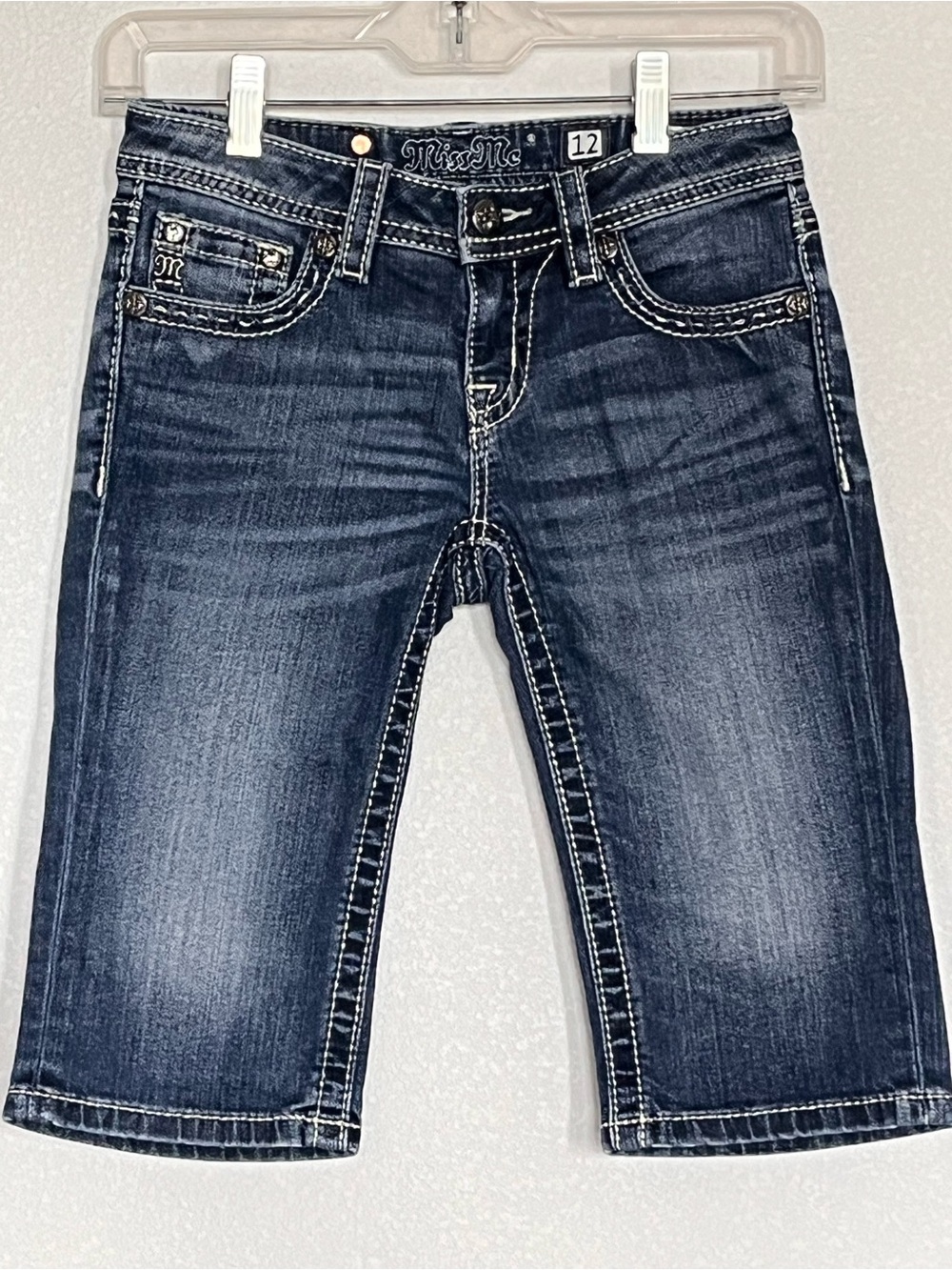 Miss Me Girls Bermuda Denim Shorts Size 12 Bling Rhinestone Metallic